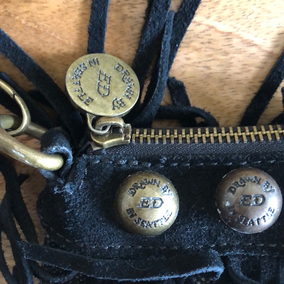 Ed Hardy clutch wristlet handbag leather fringe - Picture 5 of 8